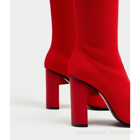 Zara Tall Red Elastic Stretch Sock Boots 36 v-day